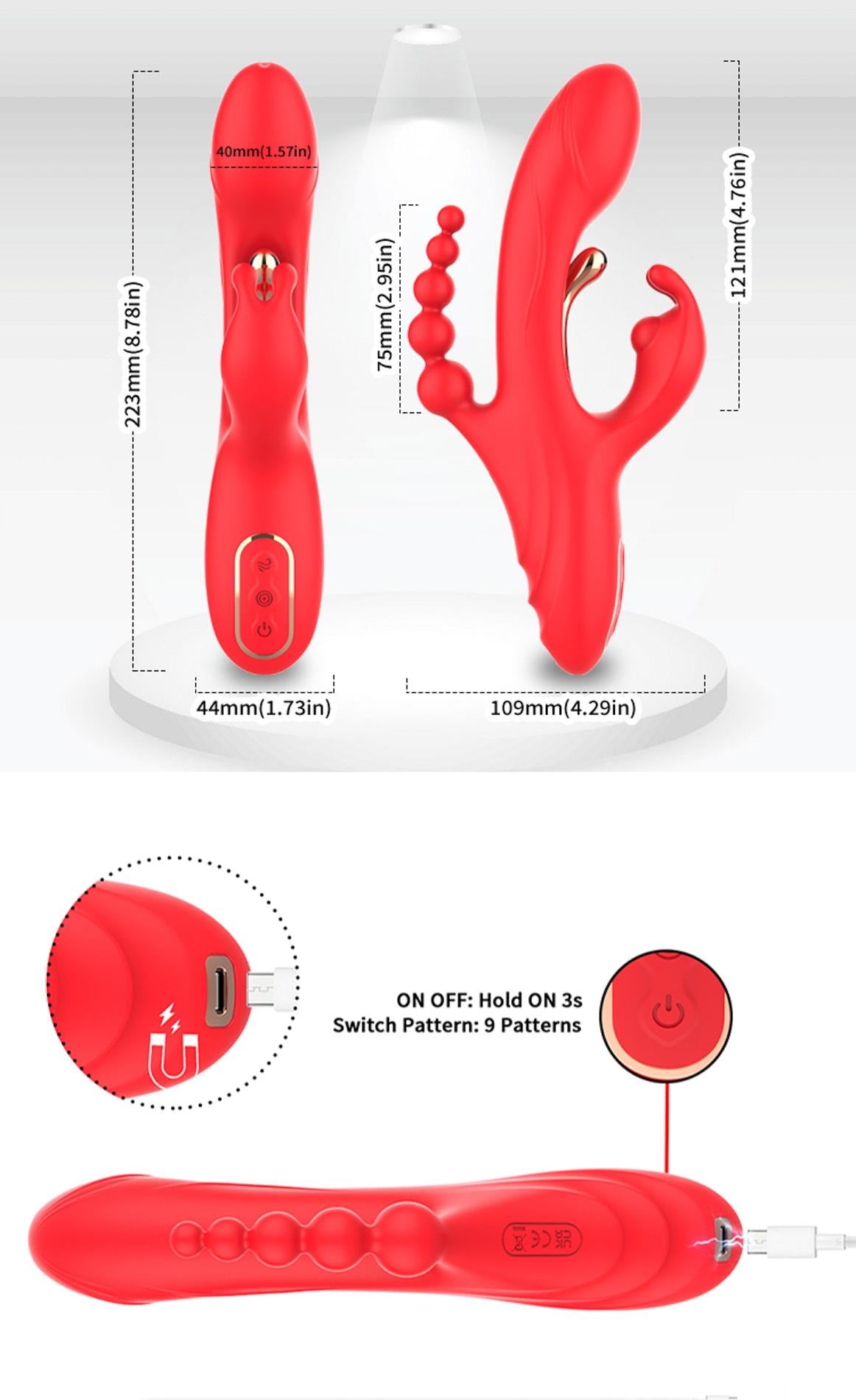 12-Wibrator króliczek Trident czerwony USB 22 cm-12