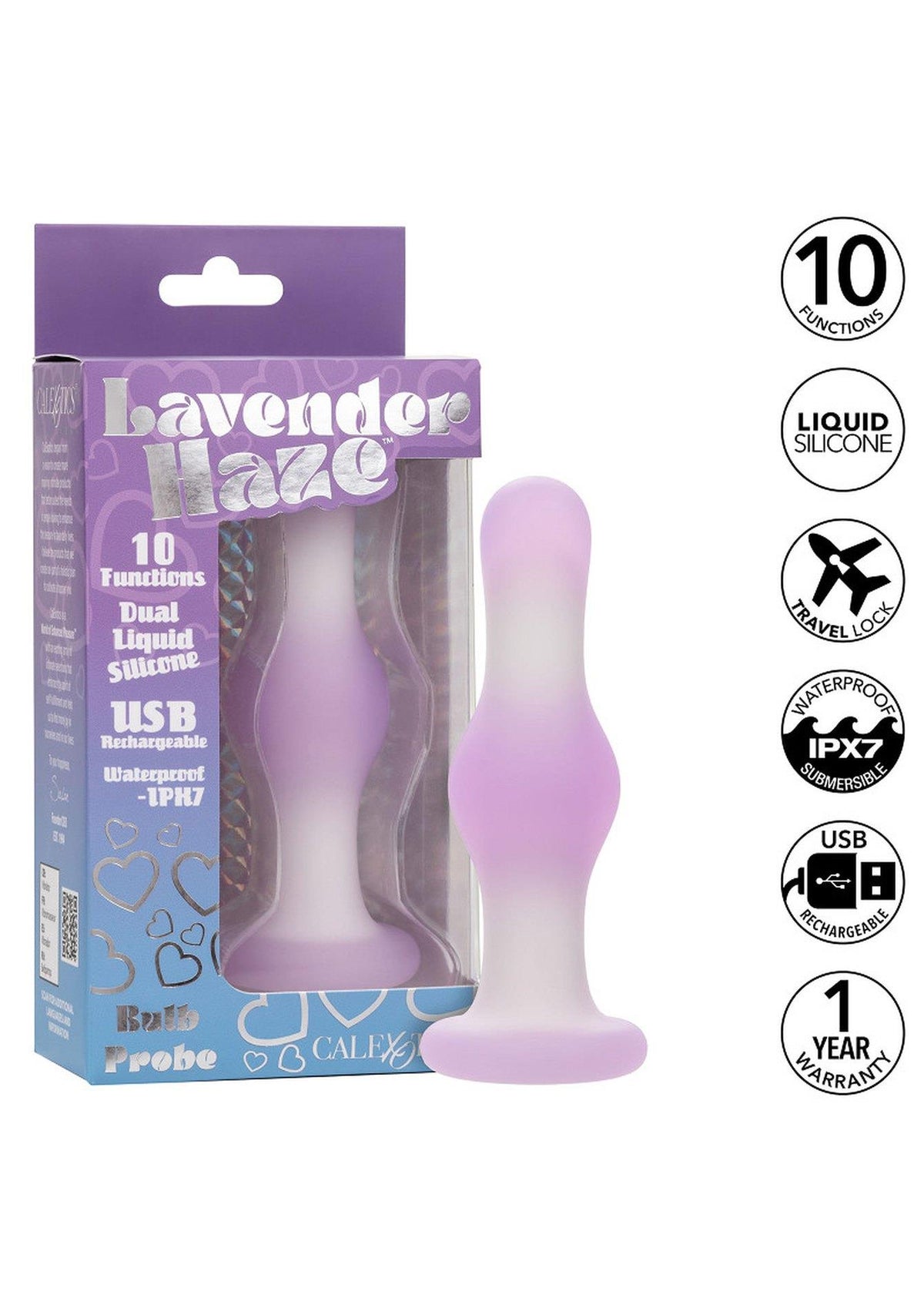 10-Silikonowy wibrujący korek analny Calexotics Lavender Haze fioletowy-10