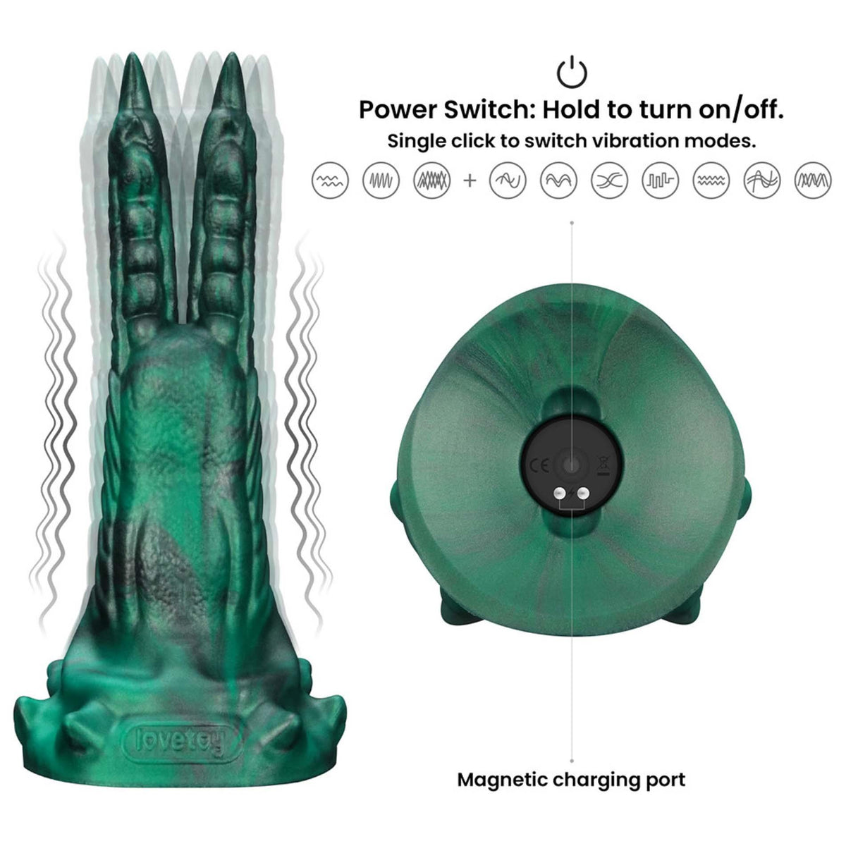 11-Dildo wibrujące podwójne pazury silikonowe Lovetoy 19 cm-11
