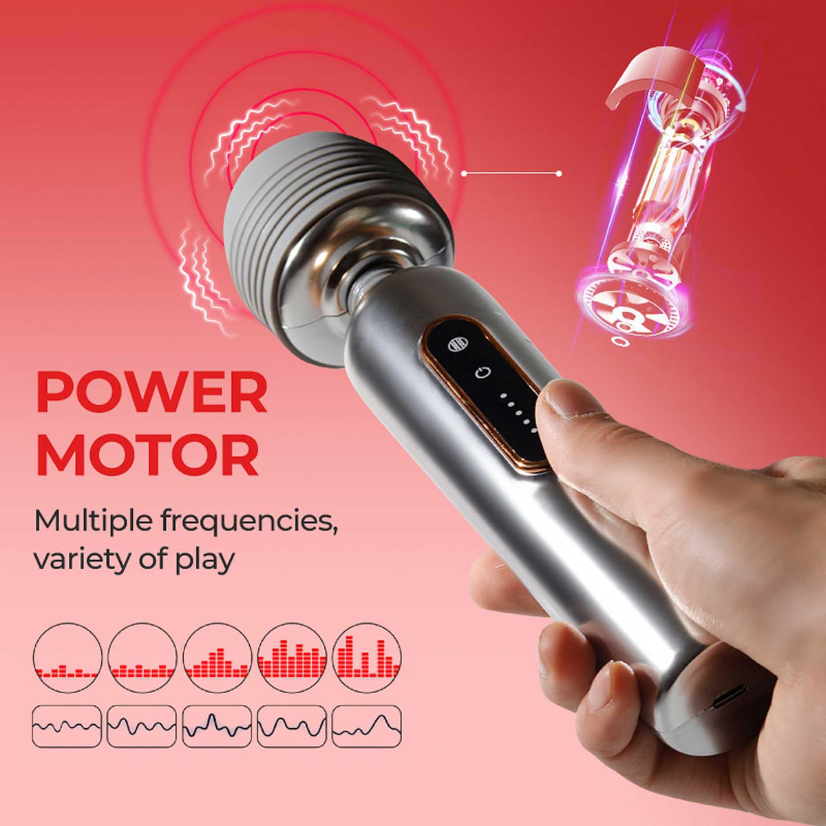 13-Masażer wand metaliczny silikonowy B Series Cute USB 24 cm-13