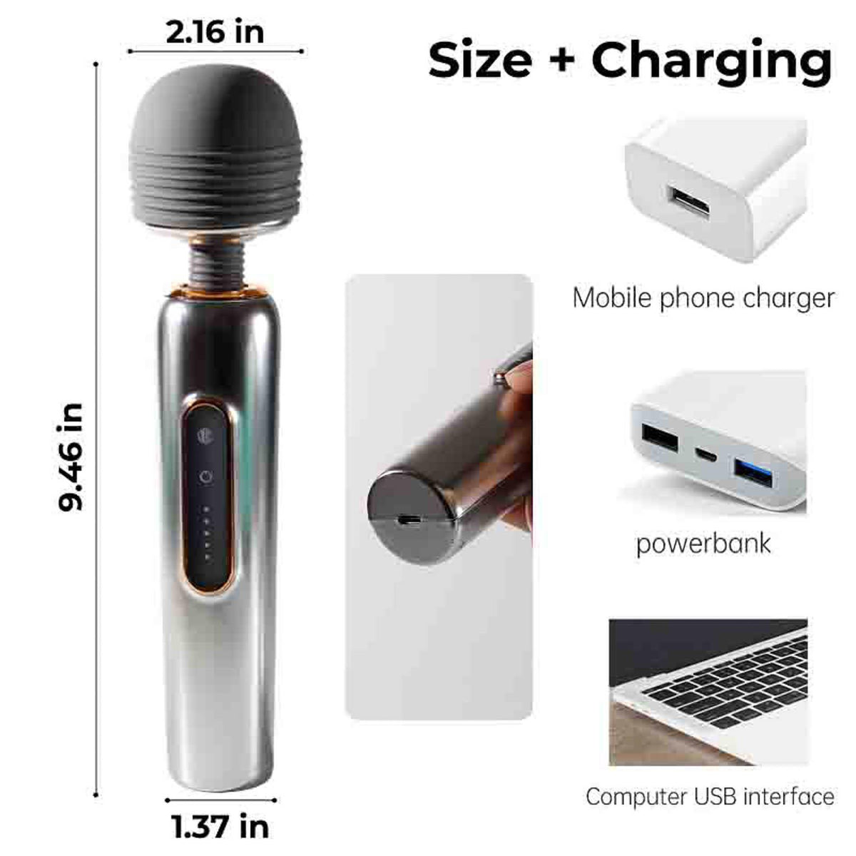 15-Masażer wand metaliczny silikonowy B Series Cute USB 24 cm-15