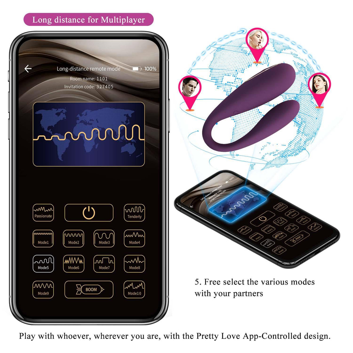 19-PRETTY LOVE - August, Mobile APP Long-distance Control 12 vibration functions, ABS Silicone, USB rechargeable-19