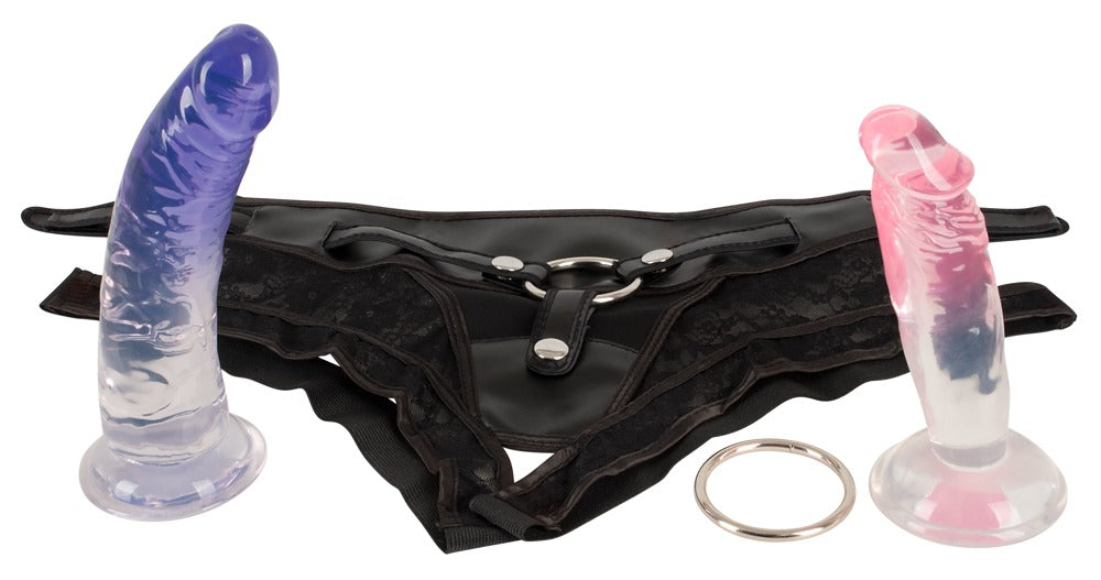 8-Strap-on na szelkach w zestawie dwa gumowe dildo-8