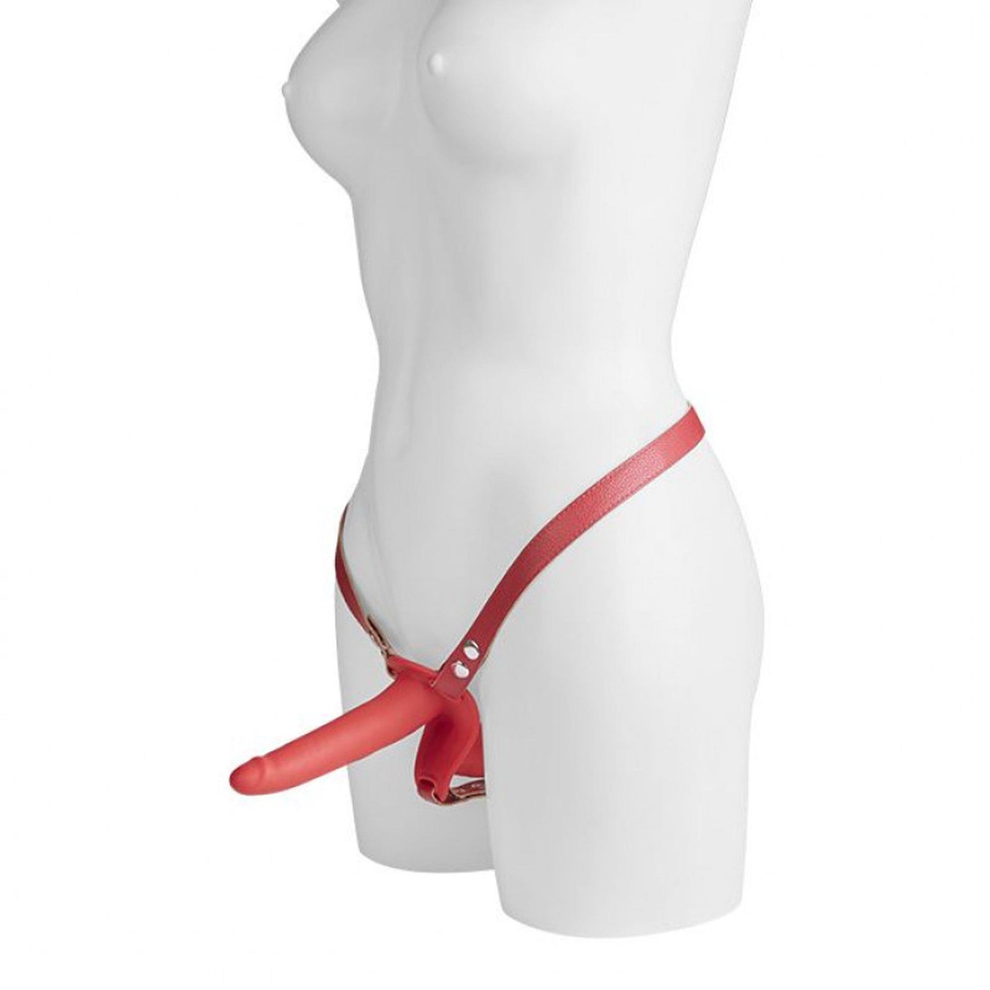 2-Podwójny strap-on koloru czerwonego na szelkach-2