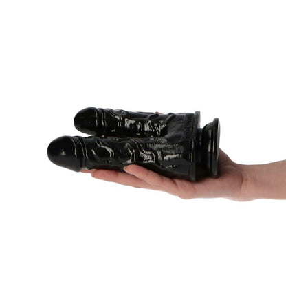 4-Czarne podwójne dildo grube dwa penisy przyssawka-4