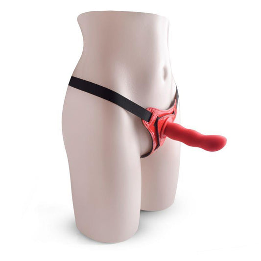 1-Czerwone kuszące dildo ze strap-on na szelkach-1