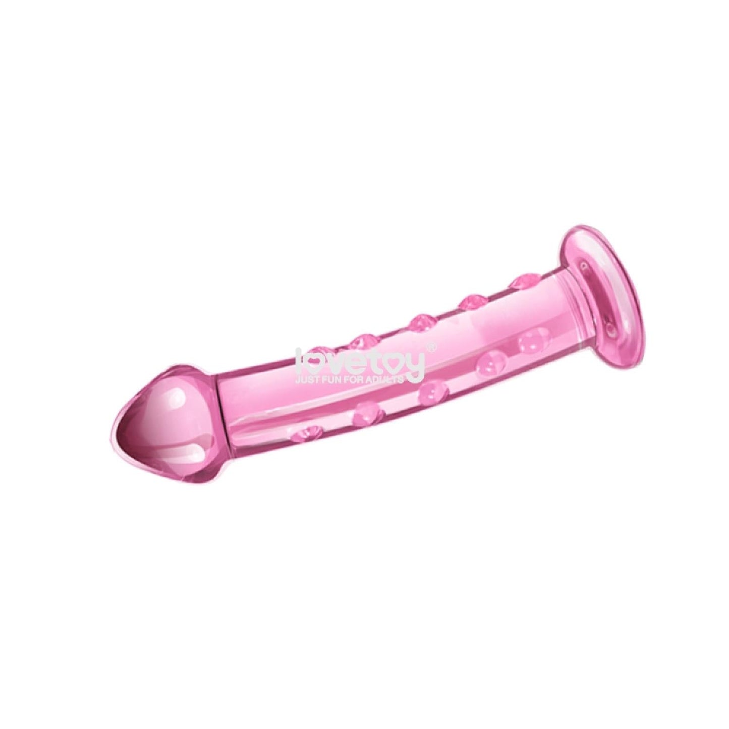 2-Różowe szklane dildo proste z wypustkami i główką-2