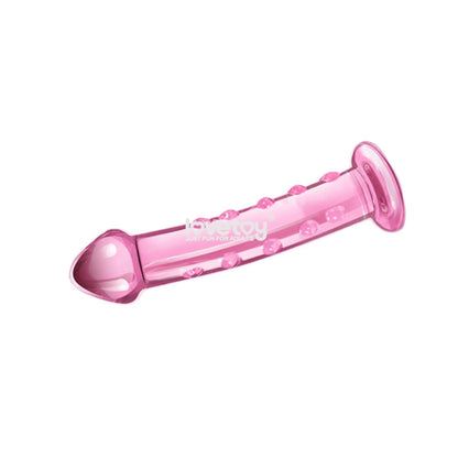 2-Różowe szklane dildo proste z wypustkami i główką-2