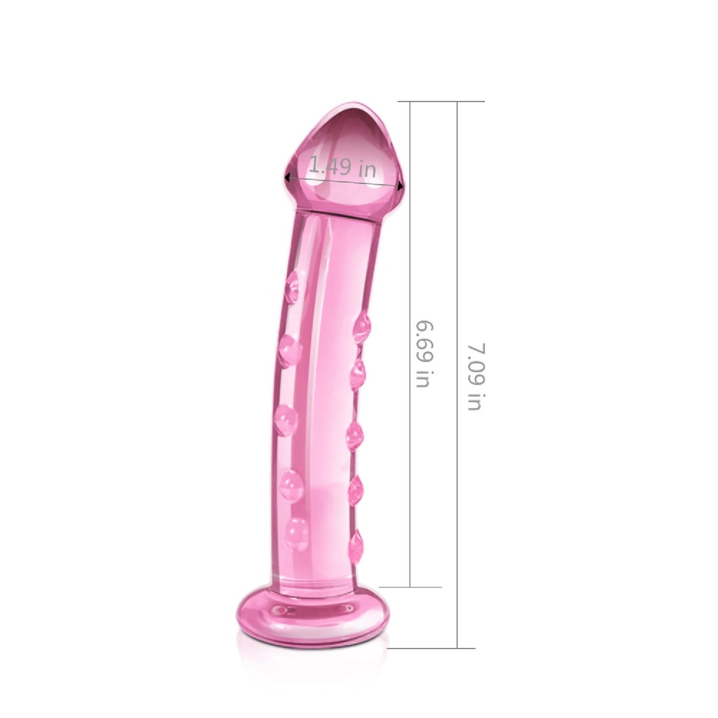 3-Różowe szklane dildo proste z wypustkami i główką-3