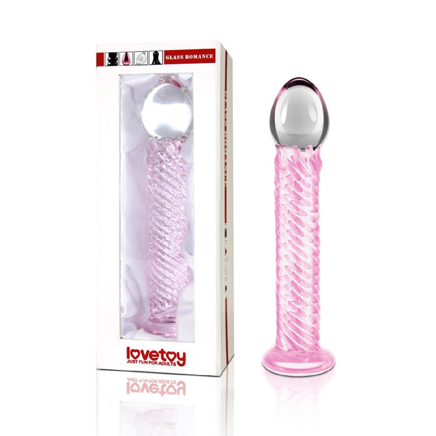 1-Szklane różowe dildo ze spiralną strukturą 21 cm-1
