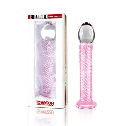 1-Szklane różowe dildo ze spiralną strukturą 21 cm-1