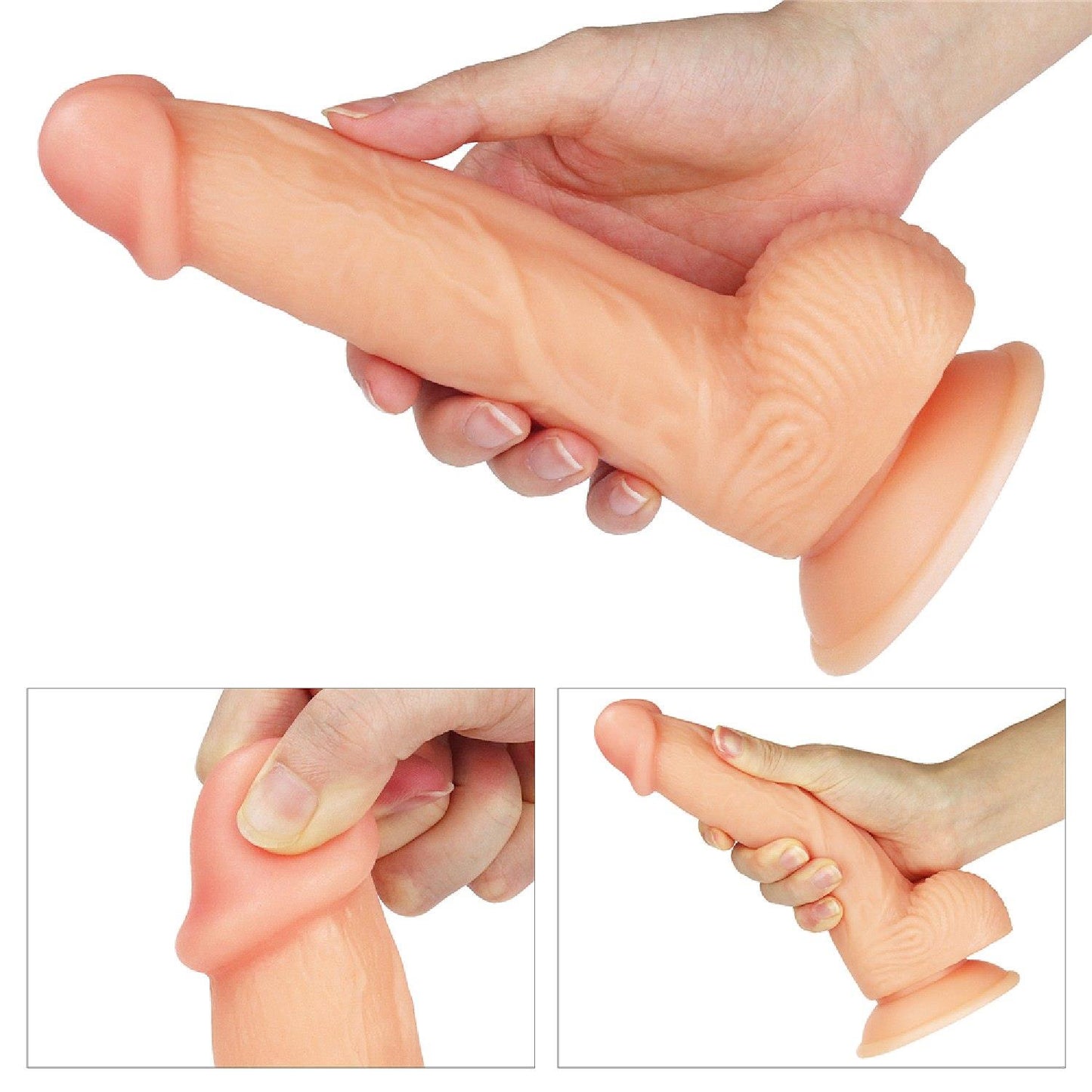 3-Wyżyłowany penis gruby z przyssawką dildo 20 cm-3