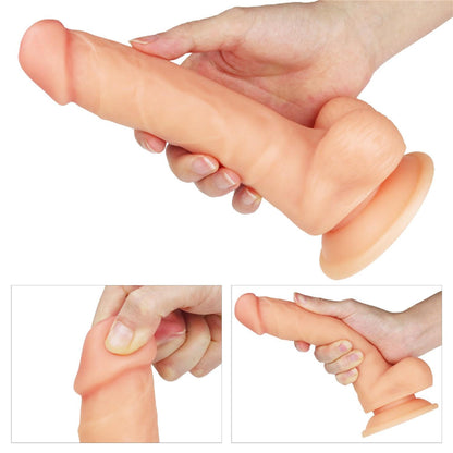 3-Giętki żyły penis gruby z przyssawką dildo 20 cm-3