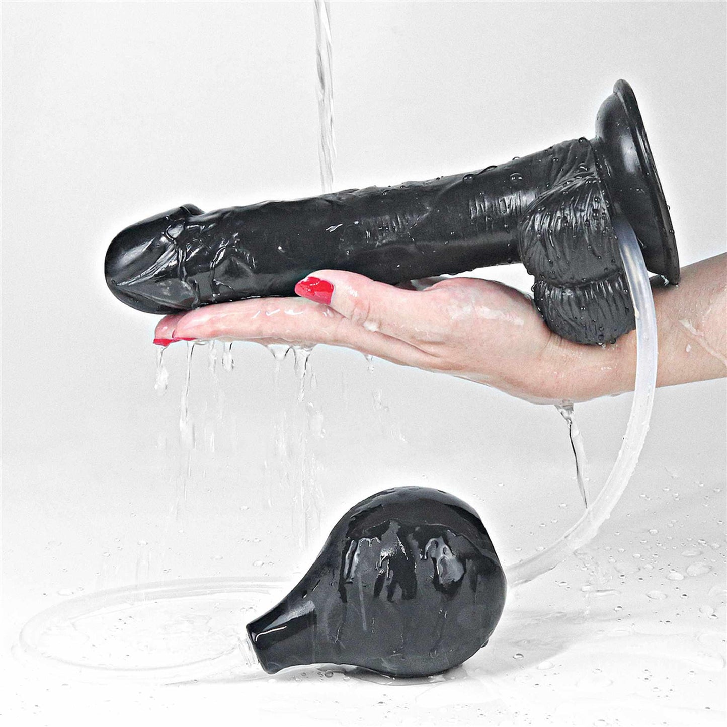 8-Duży czarny penis z przyssawką i wytryskiem dildo-8