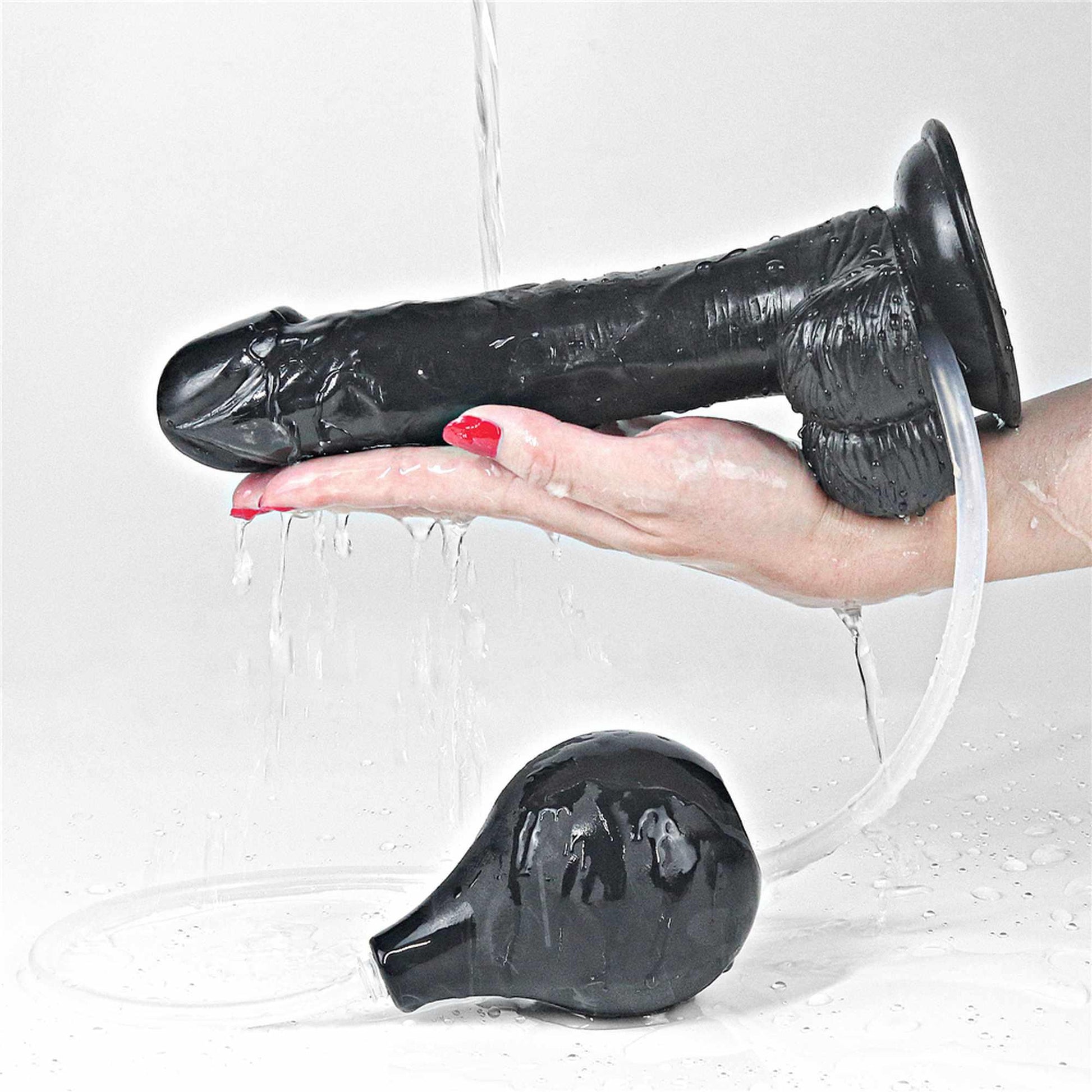 8-Duży czarny penis z przyssawką i wytryskiem dildo-8