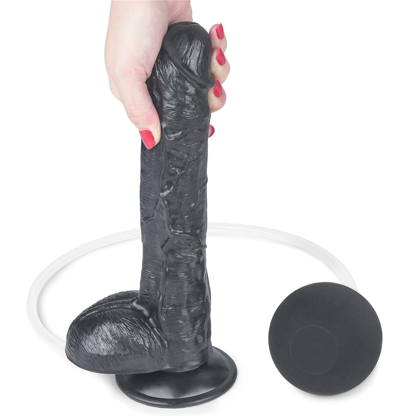 9-Żylasty czarny penis z przyssawka wytryskiem 20 cm-9