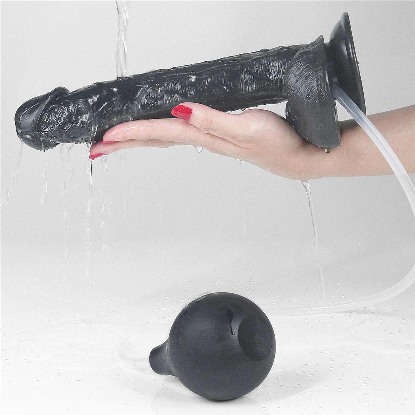 7-Czarne dildo żylaste przyssawka i wytrysk 28 cm-7