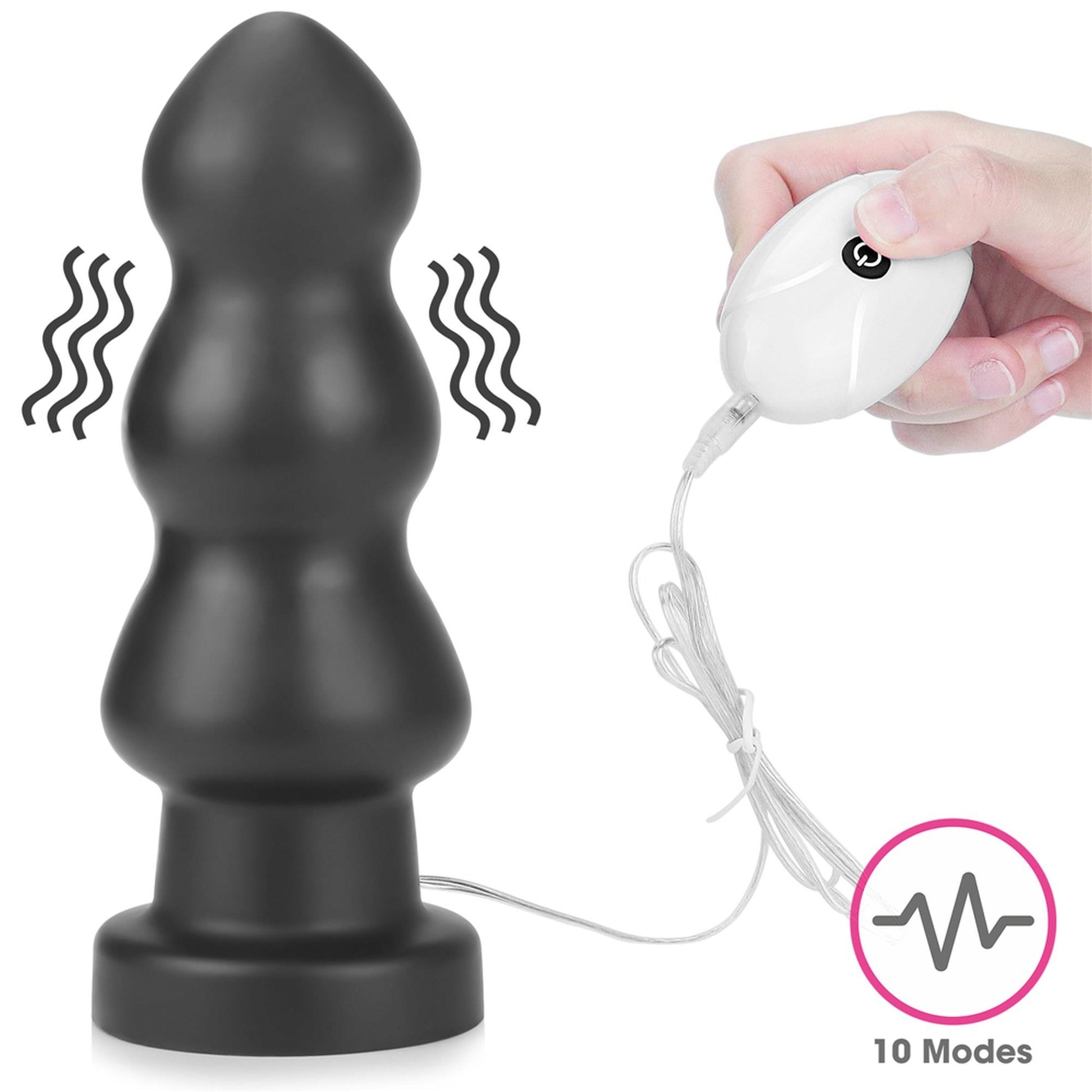 10-Duży czarny silikonowy korek analny wibracja 20 cm-10