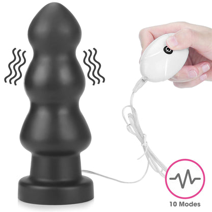 10-Duży czarny silikonowy korek analny wibracja 20 cm-10