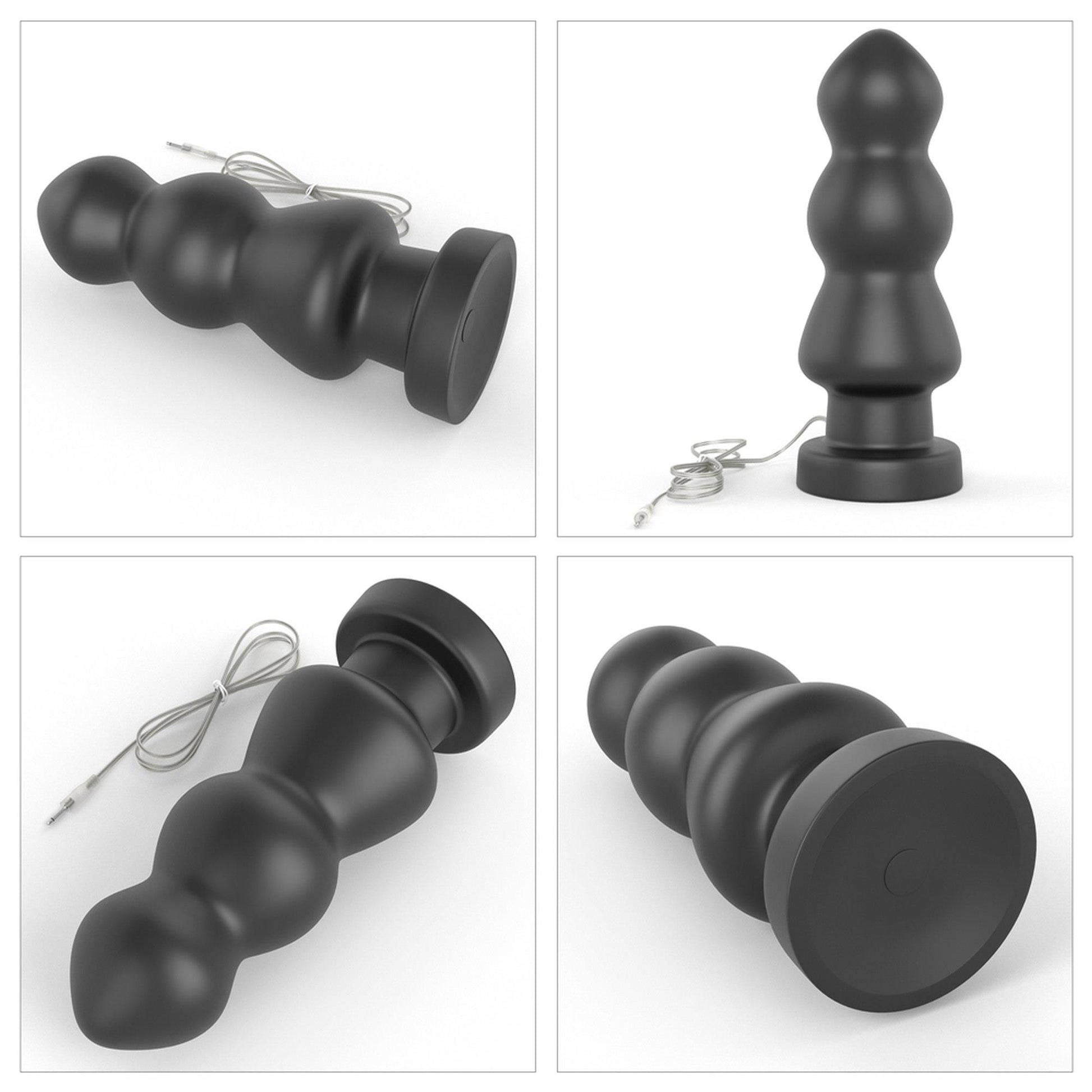 12-Duży czarny silikonowy korek analny wibracja 20 cm-12