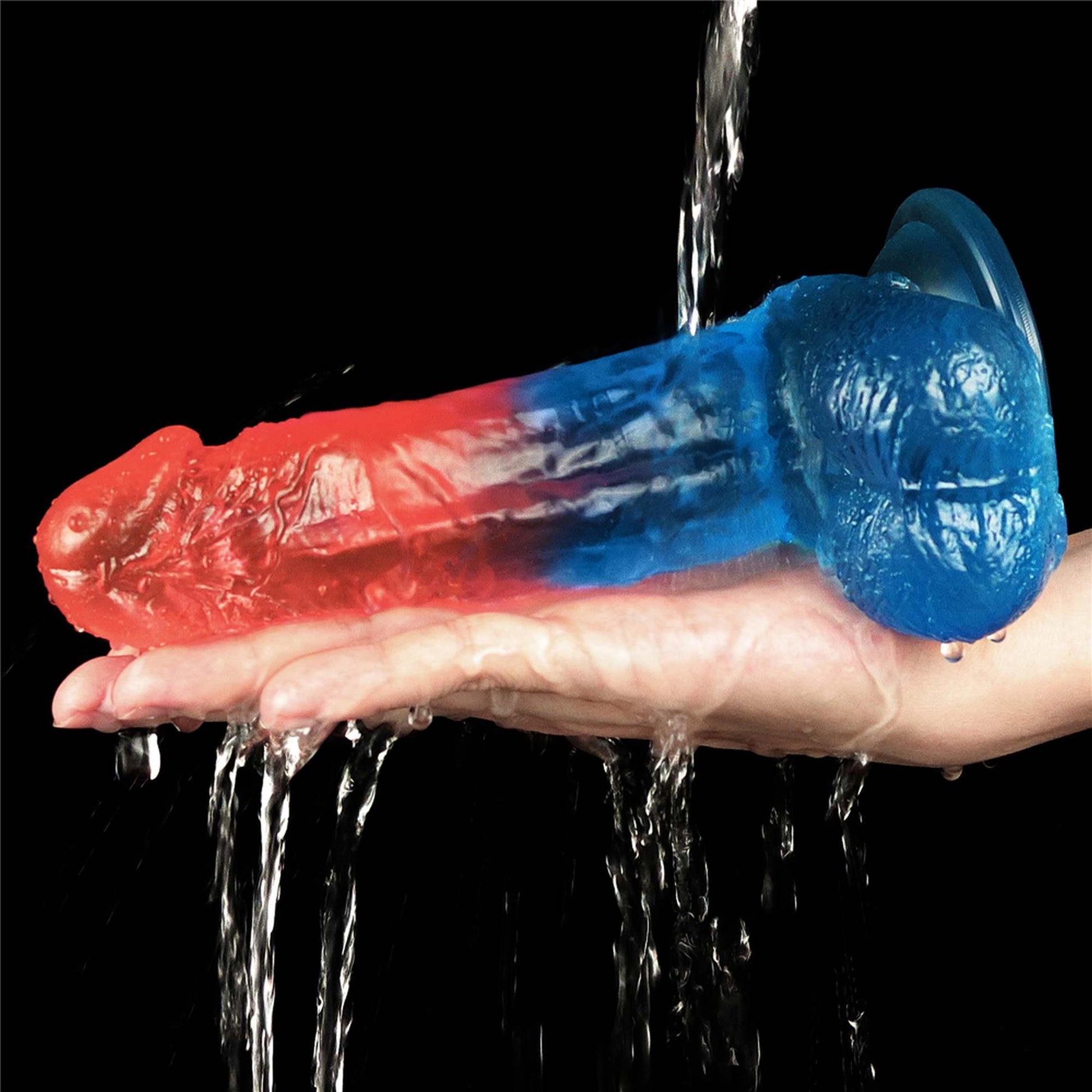 8-Duże żylaste dildo gumowe dwa kolory przyssawka-8