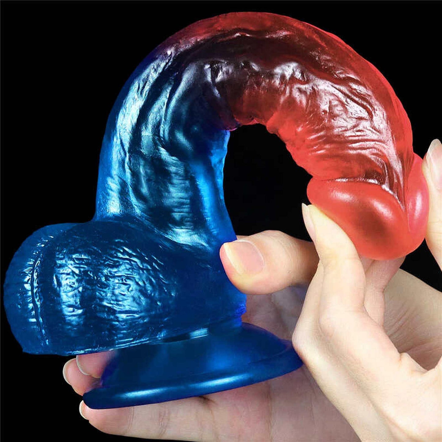 3-Duże dwukolorowe dildo giętkie z przyssawką 20 cm-3