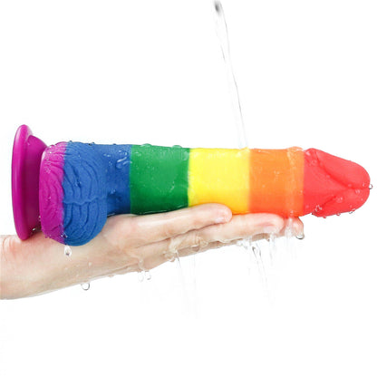10-Dildo tęczowe giętkie silikonowe przyssawka 19,5cm-10