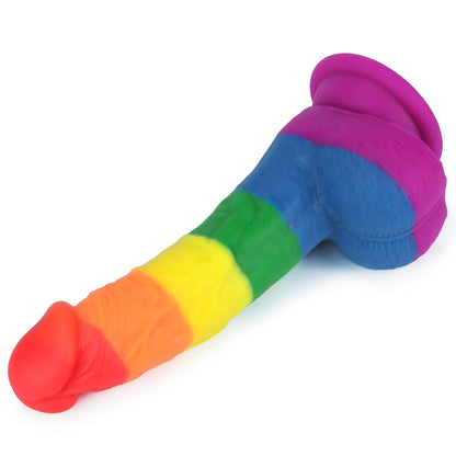 3-Tęczowe dildo elastyczne z przyssawką 20,5 cm-3