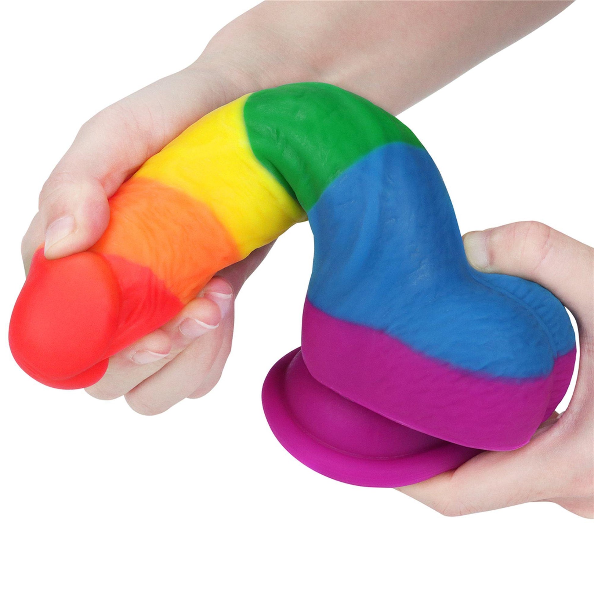 7-Tęczowe dildo elastyczne z przyssawką 20,5 cm-7