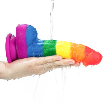 10-Tęczowe dildo elastyczne z przyssawką 20,5 cm-10