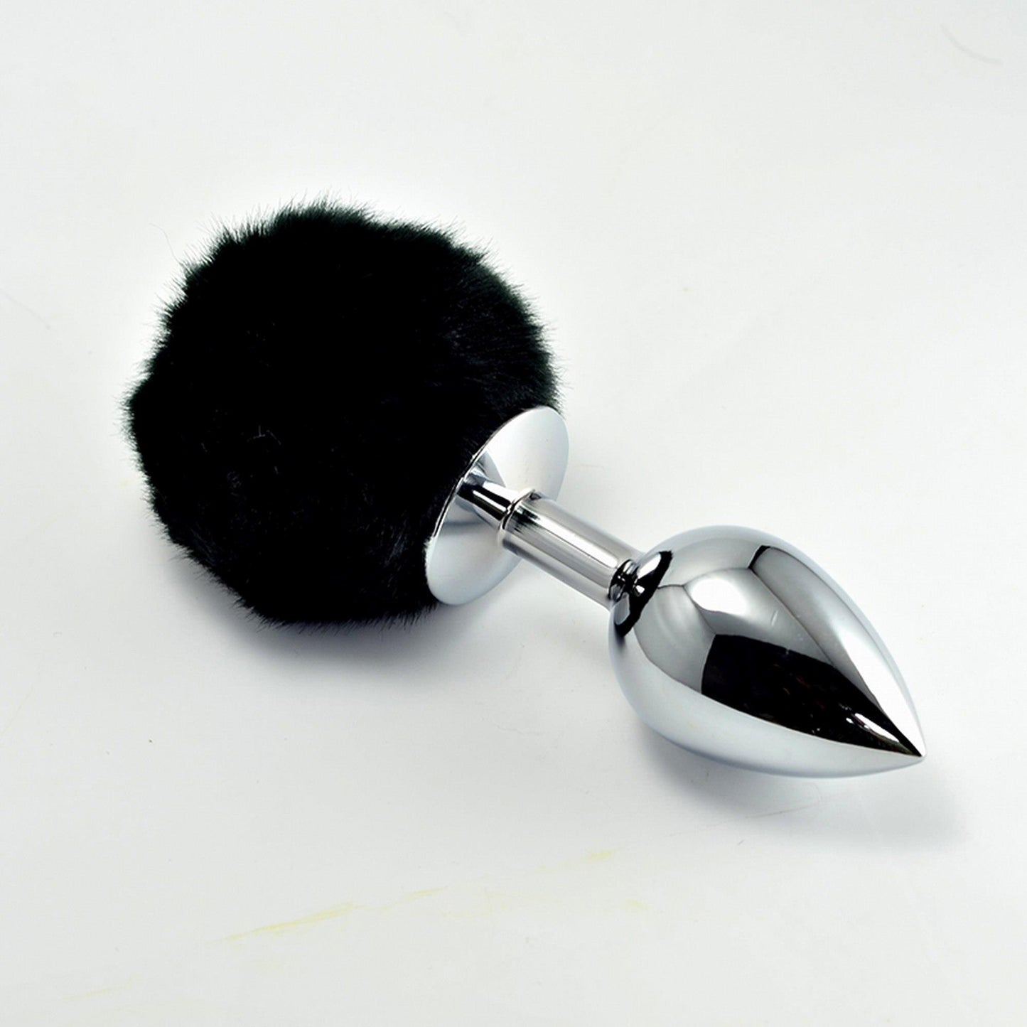 2-Metalowy korek analny z czarnym puszkiem 8 cm-2