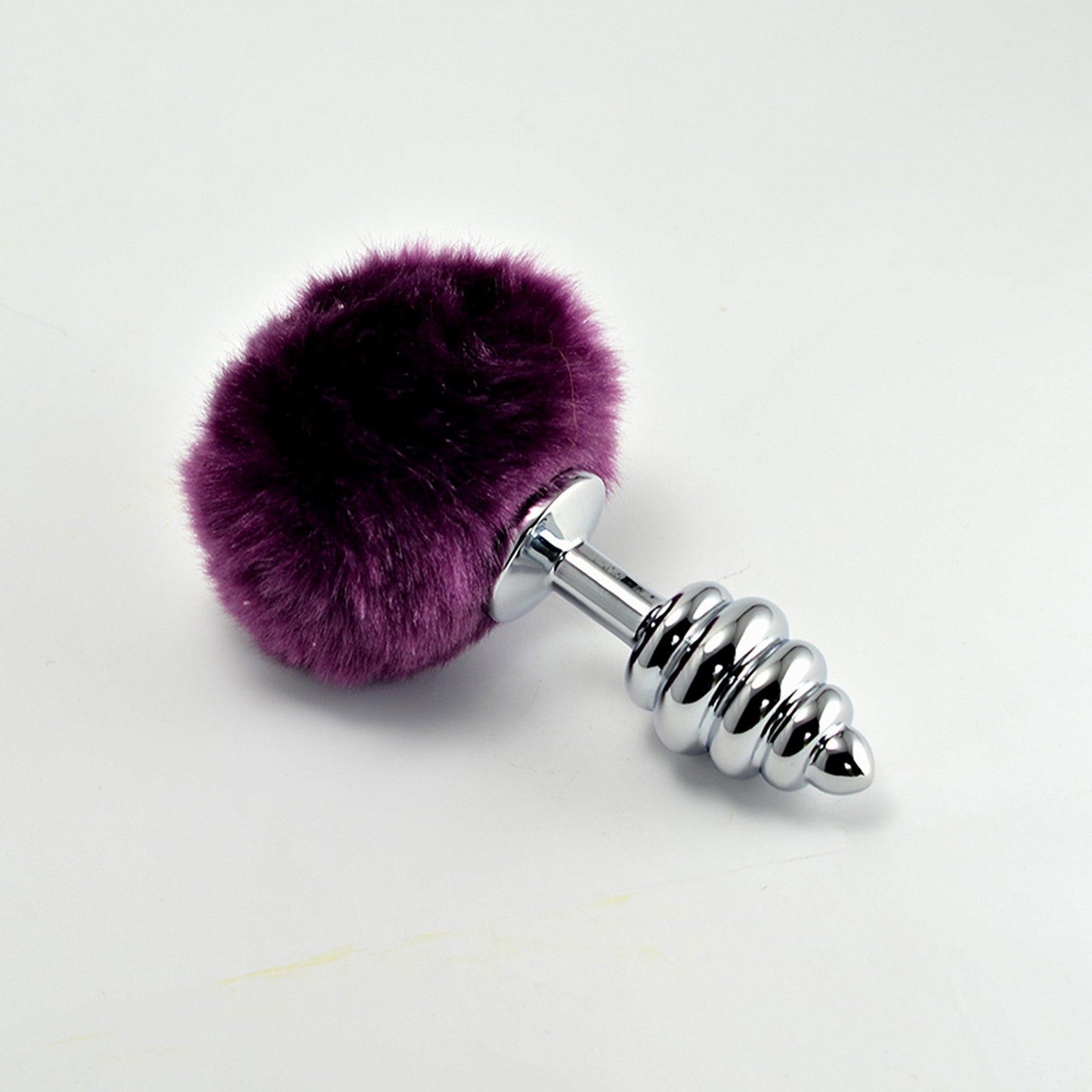 2-Metalowy korek analny puszysta końcówka fiolet 8cm-2