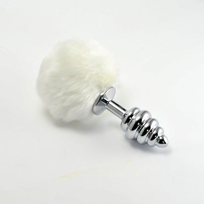 2-Metalowy korek analny biała puszysta końcówka 8 cm-2