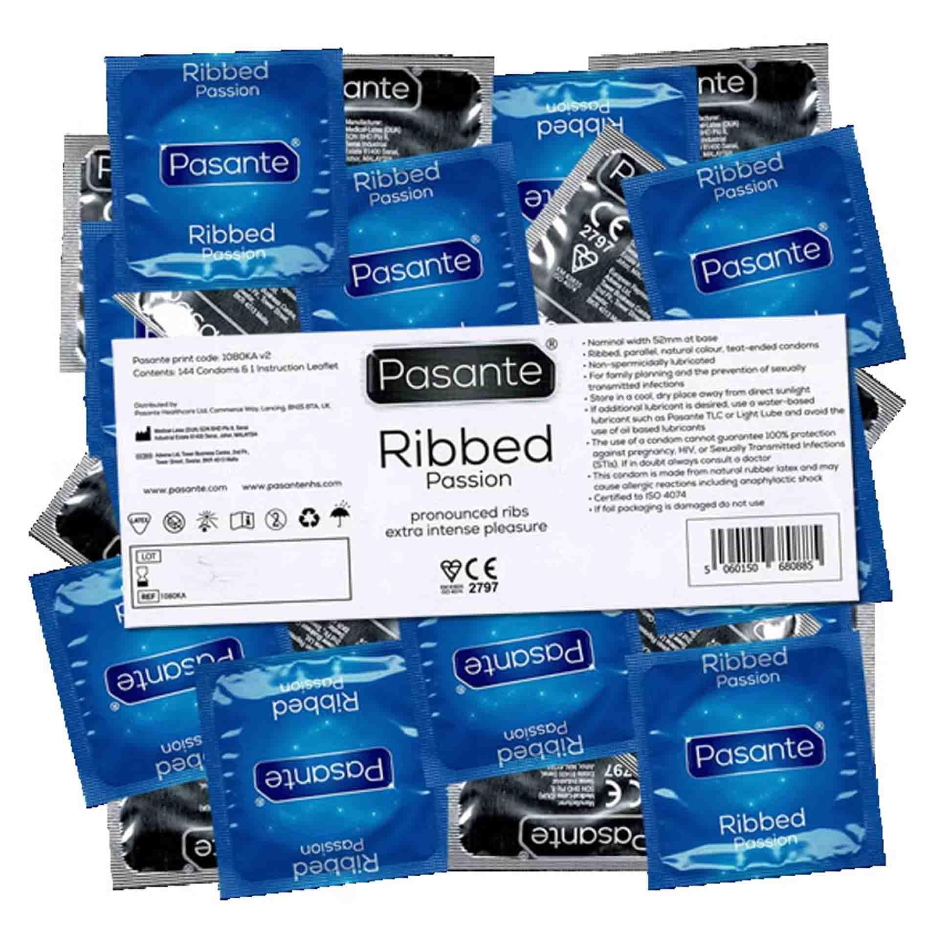 2-Pasante Ribbed/Passion Condoms Bulk Packs 144 pcs-2