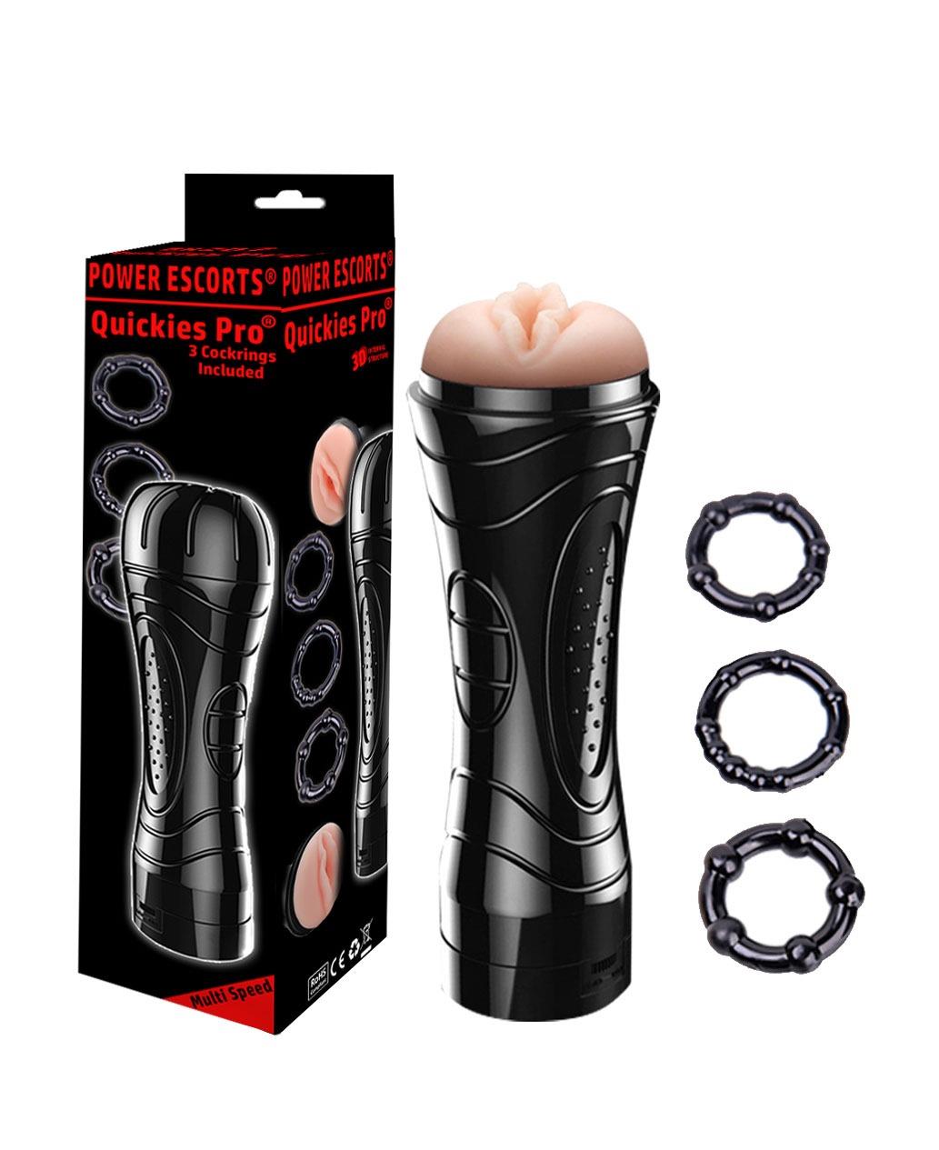 1-Quickes Pro - Vibrating masturbator + 3 pack cockring-1