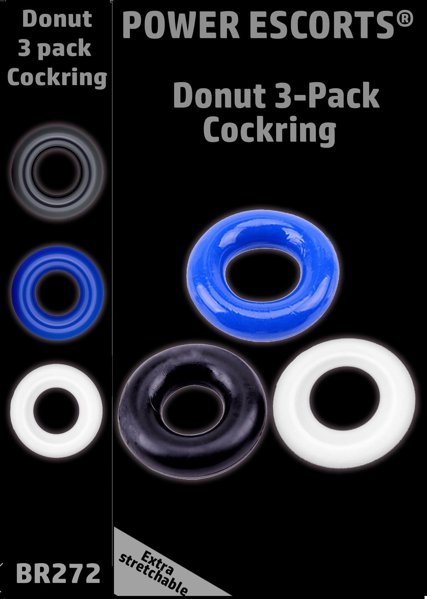 4-Ring-Donut Cockring 3 Pack-3 colors blue/clear/black-4