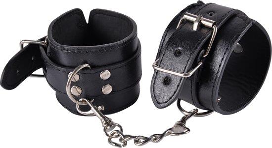 1-Kajdanki czarne skórzane z łańcuszkiem bdsm sex-1