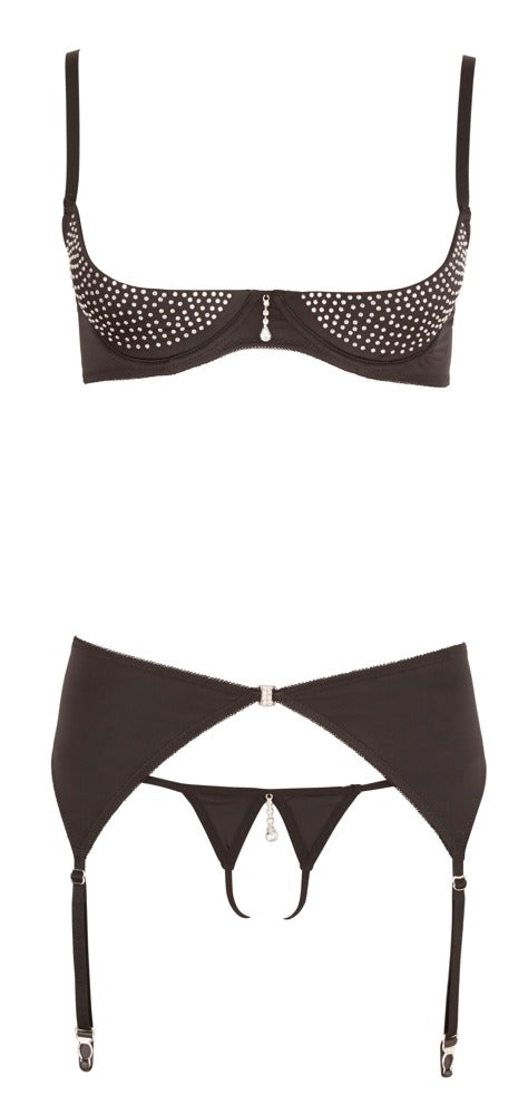 4-Rhinestone Shelf Bra Set 85C/L-4