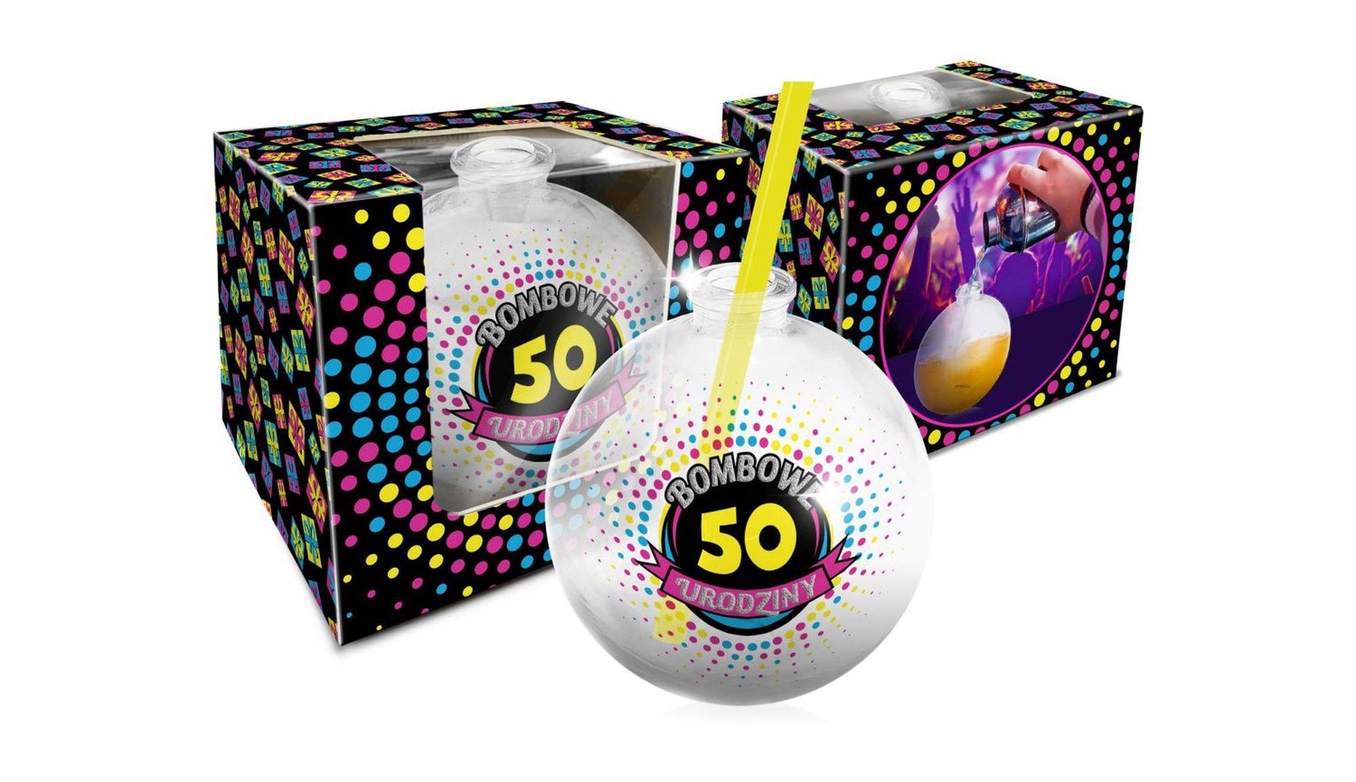 1-Urodzinowa szklanka bombka 400ml.Bombowa 50-tka-1