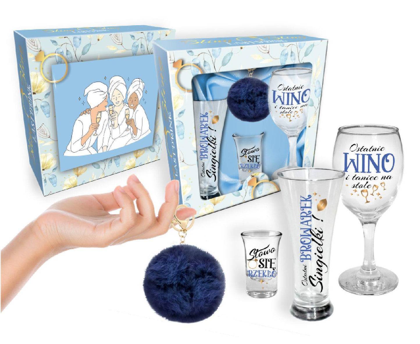 1-NIEZBĘDNIK PANIEŃSKI-zestaw: szklanka do piwa 300ml, kieliszek do wina 220ml, kieliszek do wódki 35ml + brelok granat-1
