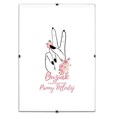 3-Pamiątkowy biały plakat "Buziaki na pożegnanie Panny Młodej" w antyramie.-3