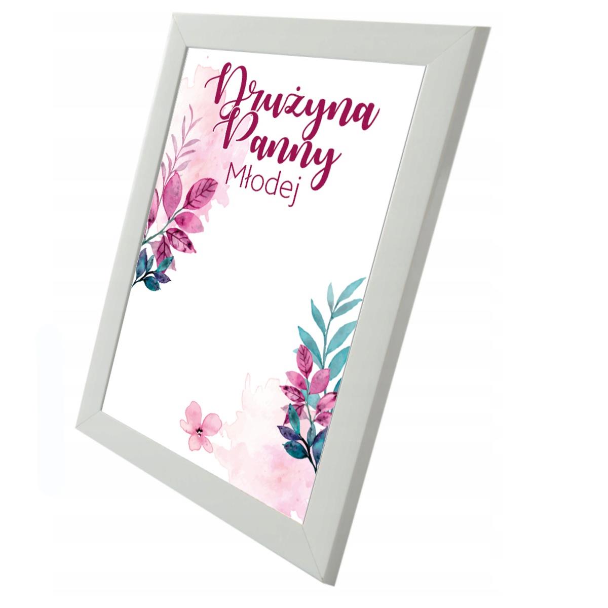 2-Pamiątkowy biały plakat "Buziaki na pożegnanie Panny Młodej" w ramce.-2