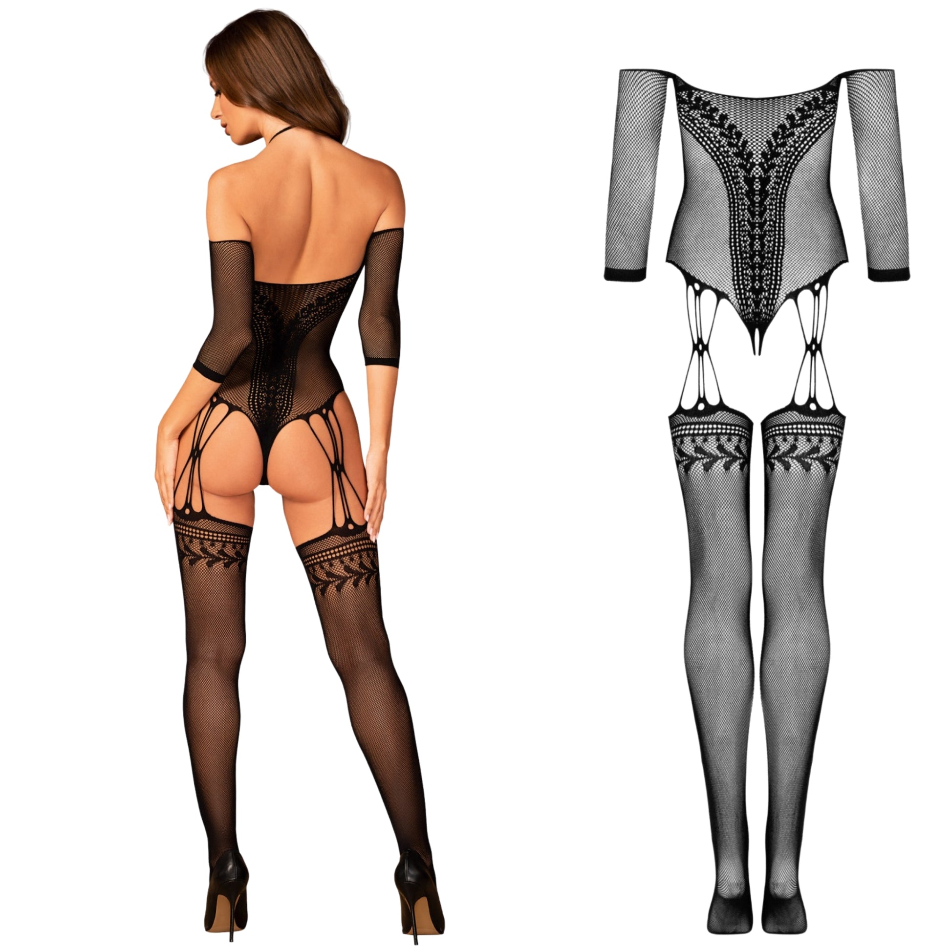 4-Strój erotyczny koronka bodystocking czarne S/M/L-4