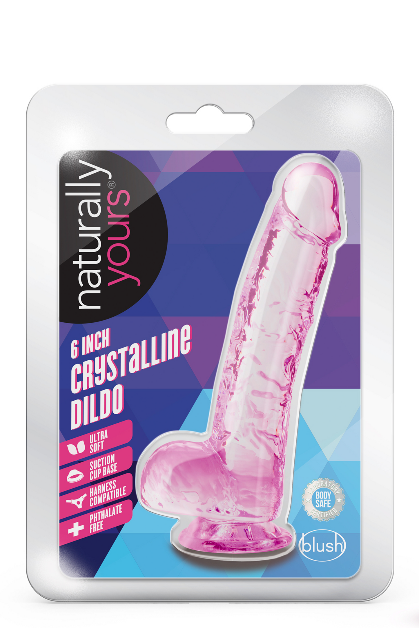 4-NATURALLY YOURS  6" CRYSTALLINE DILDO  ROSE-4