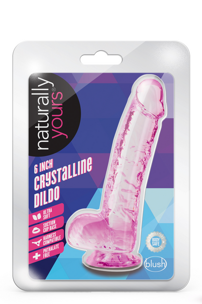 4-NATURALLY YOURS  6" CRYSTALLINE DILDO  ROSE-4