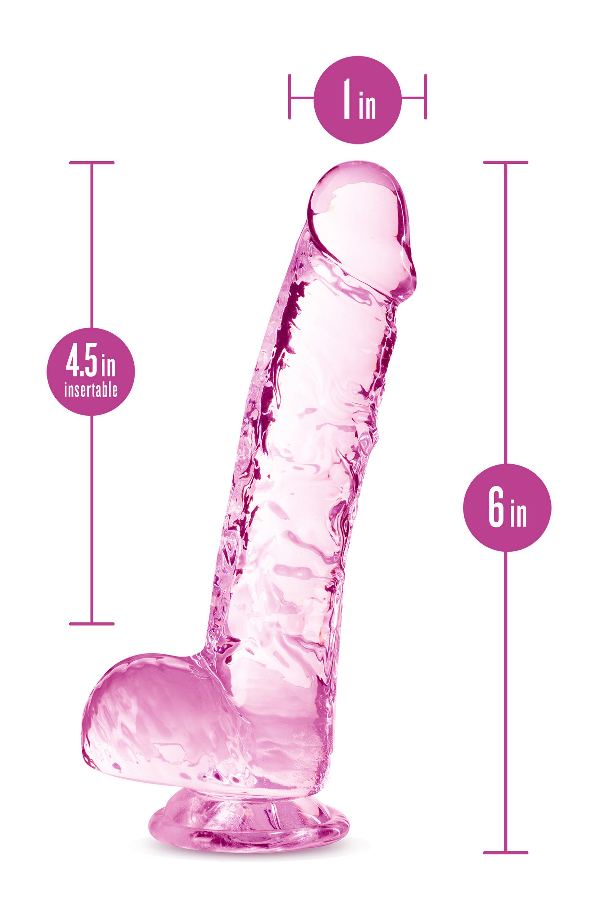 12-NATURALLY YOURS  6" CRYSTALLINE DILDO  ROSE-12
