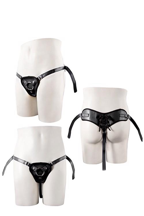 3-Uprząż do strap-on czarny dwa pierścienie skóra-3
