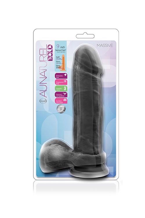 1-Silikonowe gładkie czarne dildo z przyssawką 23 cm-1