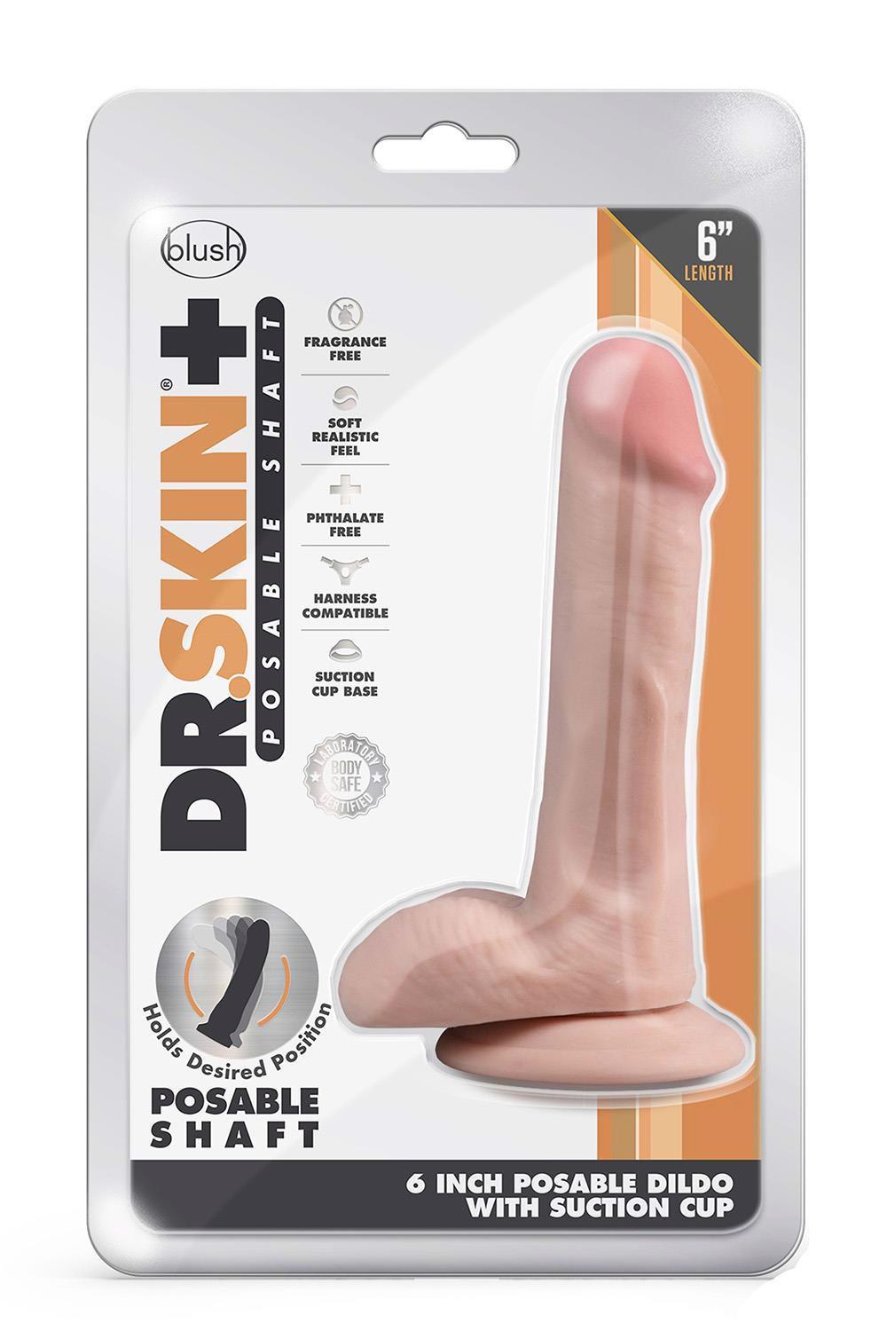 1-DR. SKIN PLUS  6 INCH POSABLE DILDO WITH BALLS  VANILLA-1