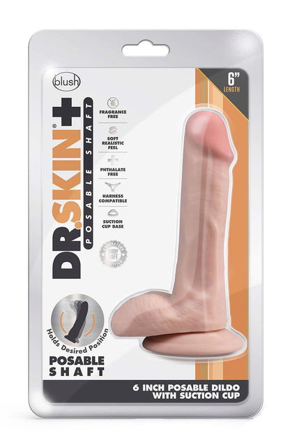 1-DR. SKIN PLUS  6 INCH POSABLE DILDO WITH BALLS  VANILLA-1